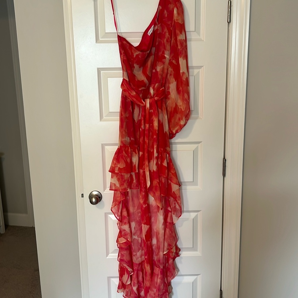 High/Low Gianni bins floral dress one shoulder